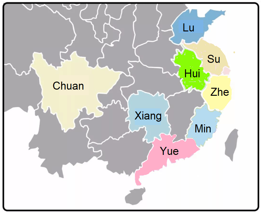 Eight Major Cuisines of China map